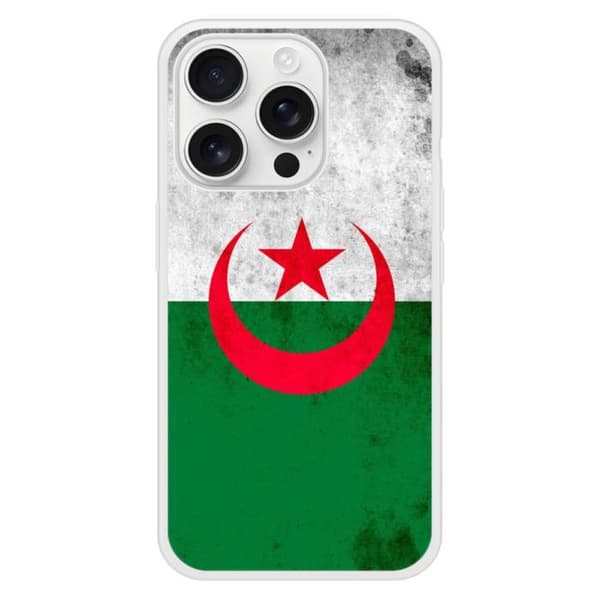 Förstärkt silikonfodral med tryck kompatibelt med Apple iPhone 16 Pro Algeriets flagga Transparent
