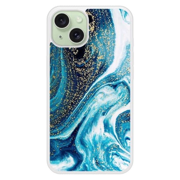 Siliconefodral med förstärkt tryck kompatibel med Apple iPhone 15 Marmor Blå Glittrig Transparent