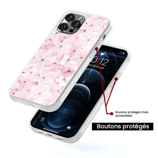 Förstärkt silikonhölje med tryck, kompatibelt med Apple iPhone 15 Pro Max Sakura Transparent