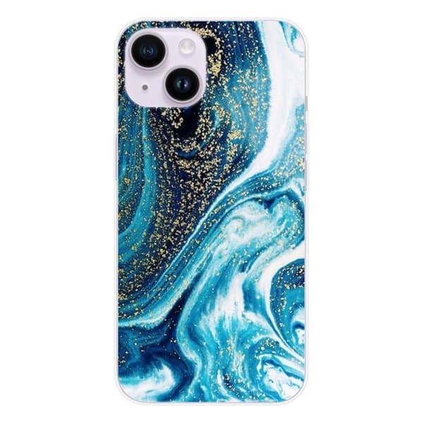 Siliconhölje - Kompatibel med Apple iPhone 15 - design i blå glittrig marmor Transparent