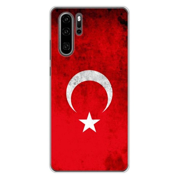 Tryckt silikonfodral som är kompatibelt med Huawei P30 Pro Türkiye-flaggan Transparent