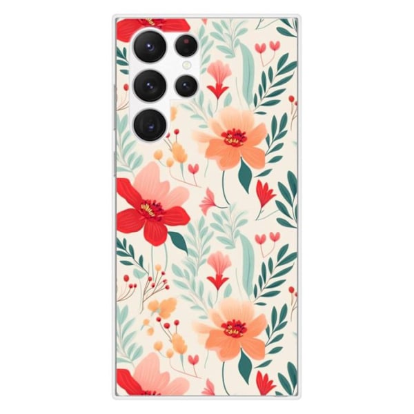 Silicone-fodral med tryck kompatibel med Samsung Galaxy S23 Ultra Blomvägg Transparent