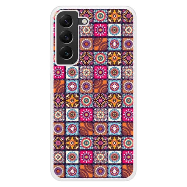 Siliconförstärkt skal med tryck kompatibel med Samsung Galaxy S22 Plus Patchwork Mandala Transparent