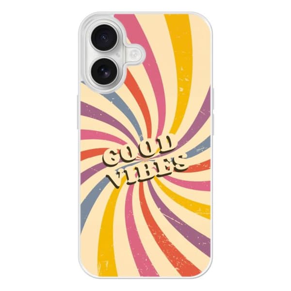 Reinforced silicone case with print compatible with Apple iPhone 16 Good vibes Transparent