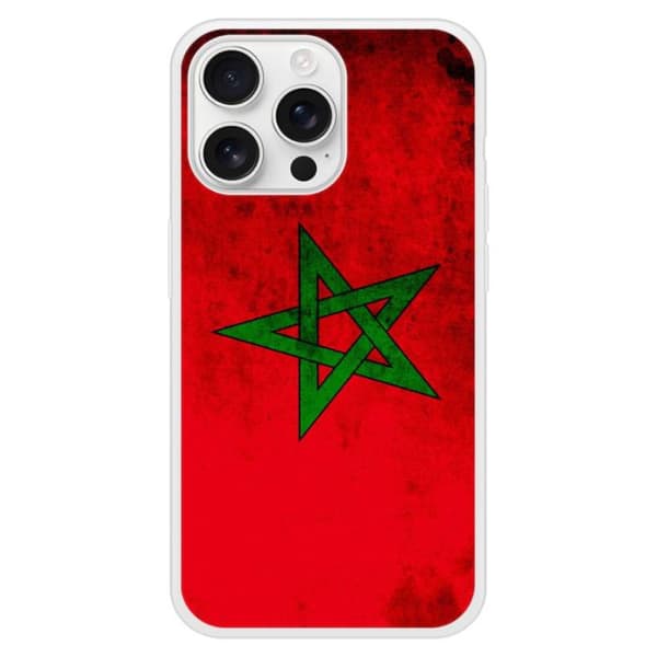 Förstärkt tryckt silikonfodral kompatibelt med Apple iPhone 16 Pro Max Marockos flagga Transparent