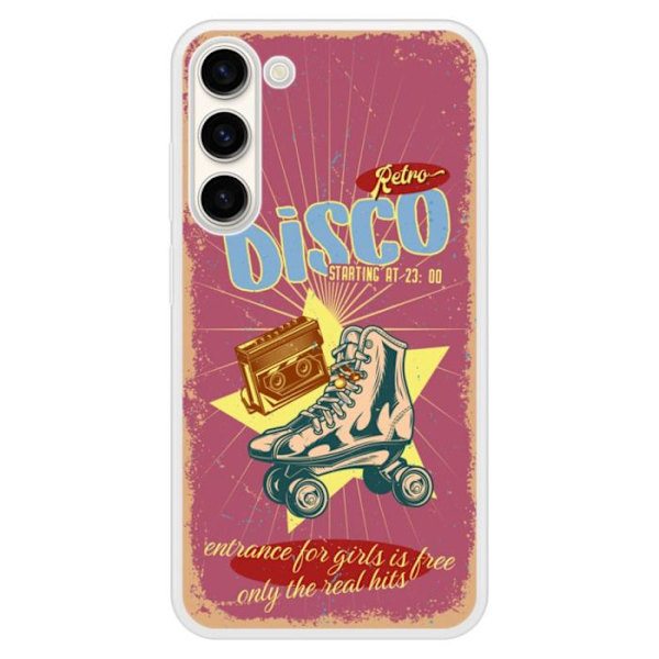 Coque i förstärkt silikon med tryck kompatibel med Samsung Galaxy S23 Plus Retro disco Transparent