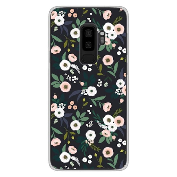 Tryckt silikonfodral kompatibelt Samsung Galaxy S9 Plus Blommor Svart Transparent