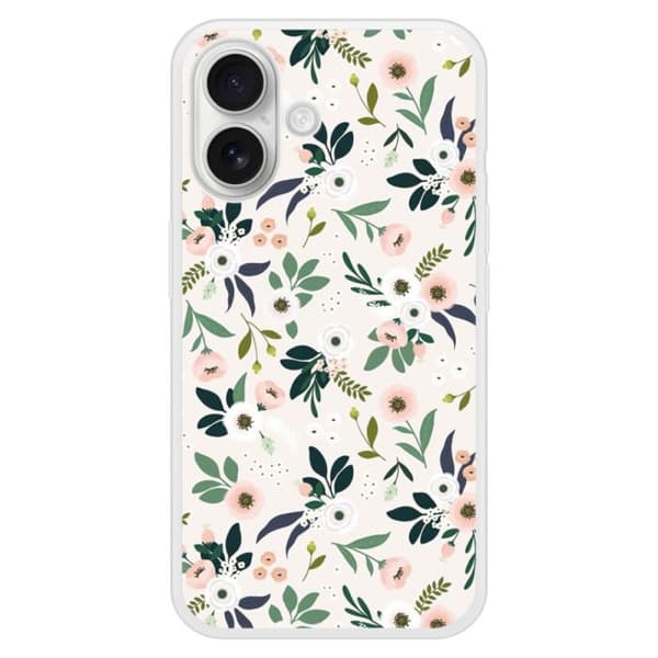 Siliconeförstärkt tryckt skal kompatibelt med Apple iPhone 16 Plus Blommor Transparent