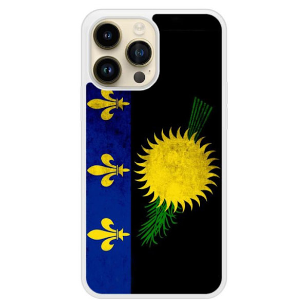 Förstärkt silikonfodral med tryck kompatibelt med Apple iPhone 14 Pro Max Guadeloupe-flagga Transparent