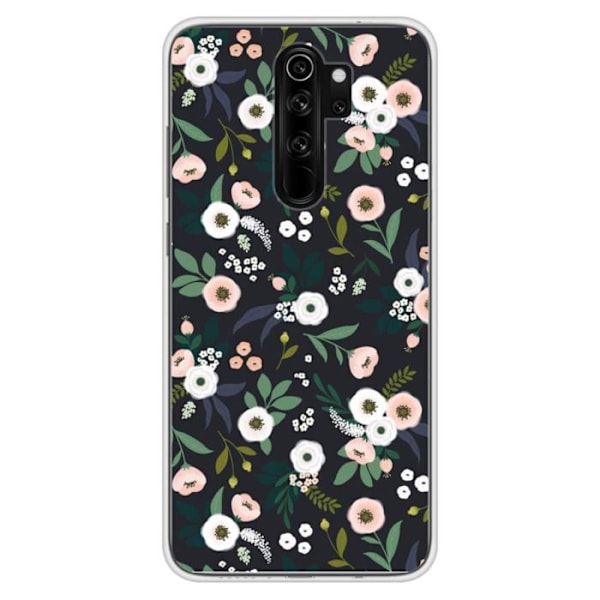 Tryckt silikonfodral kompatibelt med Xiaomi Redmi Note 8 Pro Flowers Black Transparent