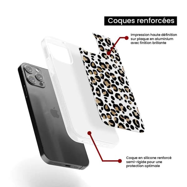 Förstärkt silikon skal med tryck kompatibel med Apple iPhone 15 Pro Max Leopard Transparent
