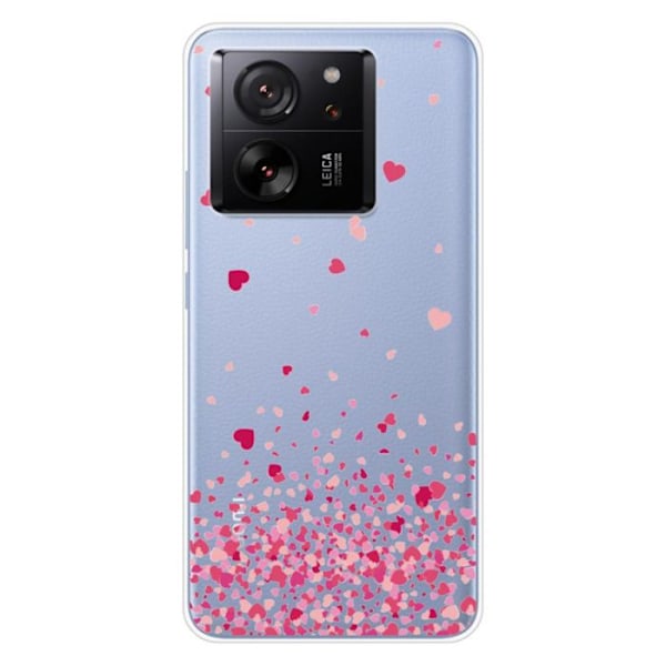 Tryckt silikonfodral som är kompatibelt med Xiaomi 13T Pink Heart Confetti Transparent