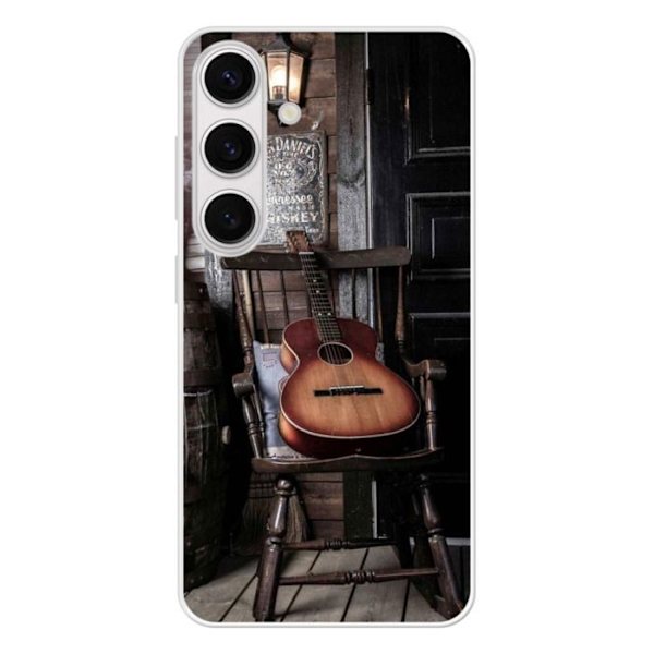 Siliconeförstärkt tryckt skal kompatibelt med Samsung Galaxy S24 Gitarr Transparent
