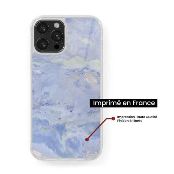 Siliconförstärkt skal med tryck kompatibelt med Apple iPhone 15 Marmor Blå Transparent