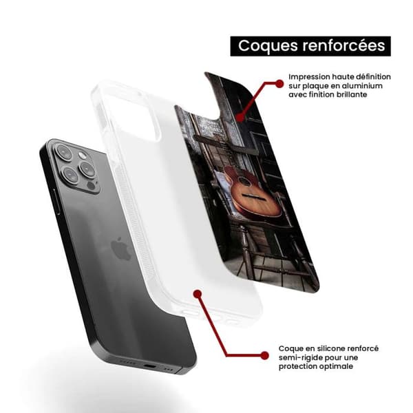 Förstärkt silikonfodral med tryck kompatibel med Apple iPhone 16 Pro Gitarr Transparent