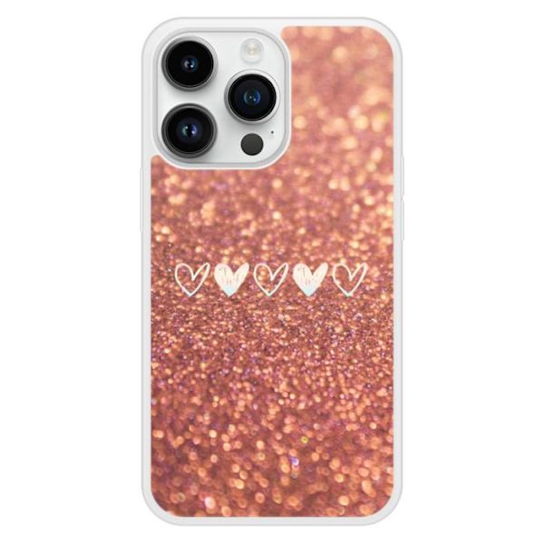 Silkonfodral med förstärkt tryck kompatibel med Apple iPhone 14 Pro Hjärtglitter Transparent