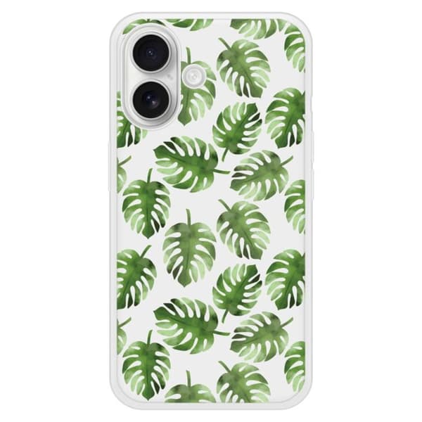 Skyddande silikonskal med tryck kompatibelt med Apple iPhone 16 Plus Monstera-blad Transparent