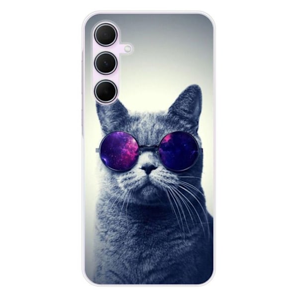 Tryckt silikonfodral kompatibelt med Samsung Galaxy A55 5G Cat med glasögon Transparent