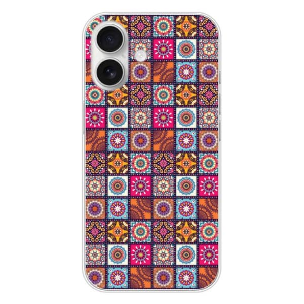 Siliconfodral med tryck - 1001 fodral - Apple iPhone 16 - Patchwork Mandala - Transparent - Semi-fast Transparent