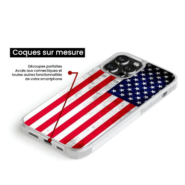 Siliconeförstärkt skal med tryck kompatibelt med Apple iPhone 15 USA-flagga Transparent