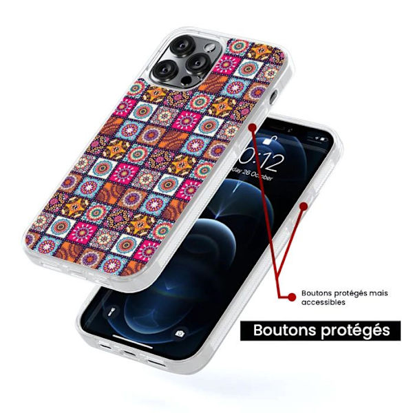 Förstärkt silikonhölje med tryck kompatibel med Apple iPhone 14 Pro Patchwork Mandala Transparent