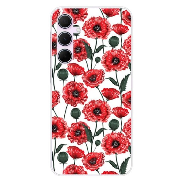 Siliconetui - Kompatibel med Samsung Galaxy A55 5G - design med vallmo blommor Transparent