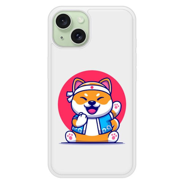 Siliconeförstärkt skal med tryck kompatibelt med Apple iPhone 15 Shiba ninja Transparent