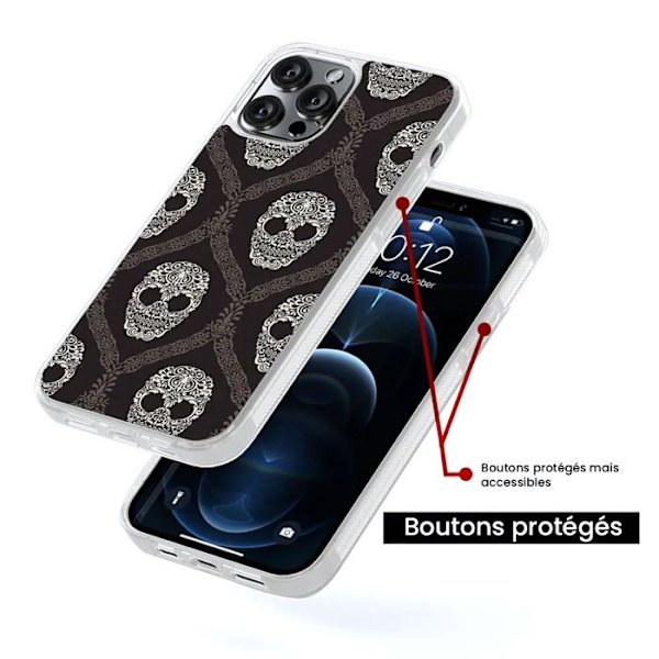 Förstärkt silikonfodral med tryck kompatibelt med Apple iPhone 16 Plus Blommig dödskalle Transparent