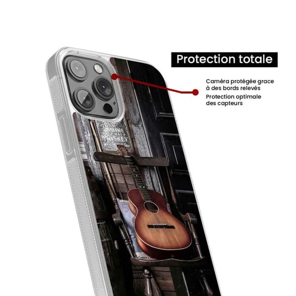Förstärkt silikonfodral med tryck kompatibel med Apple iPhone 16 Pro Gitarr Transparent