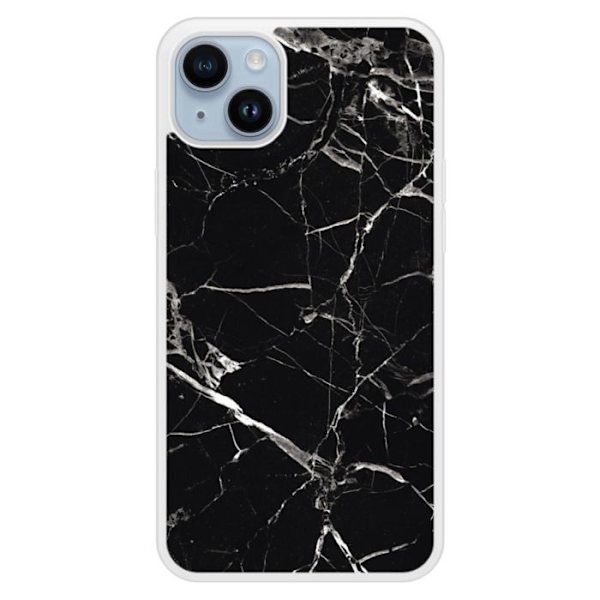 Reinforced silikonfodral med tryck kompatibel med Apple iPhone 14 Plus Marmor Svart Transparent