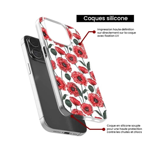 Tryckt silikonfodral som är kompatibelt med Oppo A74 4G Poppy Flowers Transparent