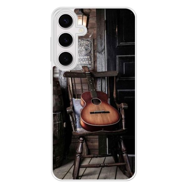 Förstärkt silikonhölje med tryck kompatibelt med Samsung Galaxy S24 FE Gitarr Transparent