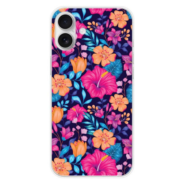 Siliconfodral med tryck - 1001 fodral - iPhone 16 Plus - Exotiska blommor - Mjuk - Transparent Transparent
