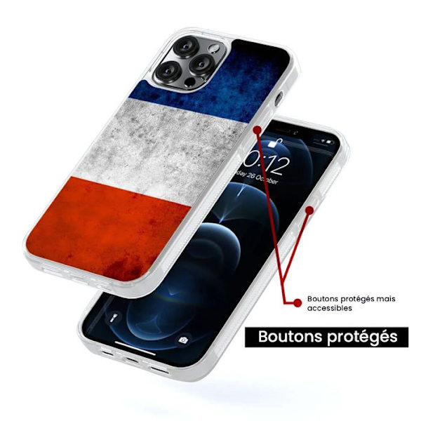 Siliconeförstärkt tryckt fodral kompatibelt med Samsung Galaxy S22 Plus Frankrikes flagga Transparent