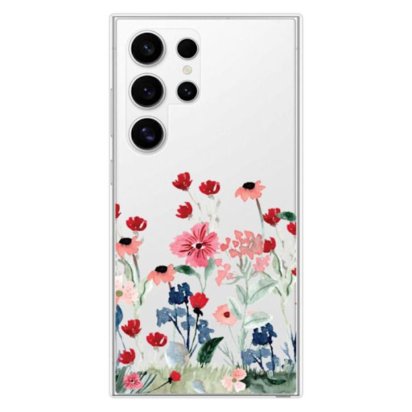 Siliconförstärkt skal med tryck kompatibel med Samsung Galaxy S24 Ultra Blomster vår Transparent