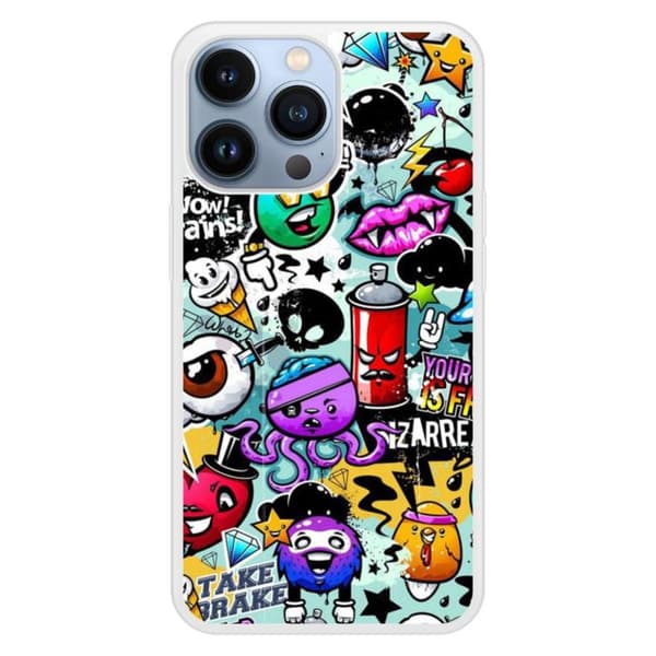 Förstärkt tryckt silikonfodral kompatibelt med Apple iPhone 13 Pro Graffiti 2 Transparent