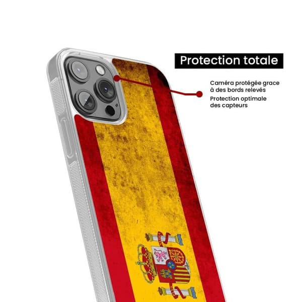 Förstärkt silikonfodral med tryck, kompatibelt med Apple iPhone 14 Pro Max, Spanienflagga Transparent