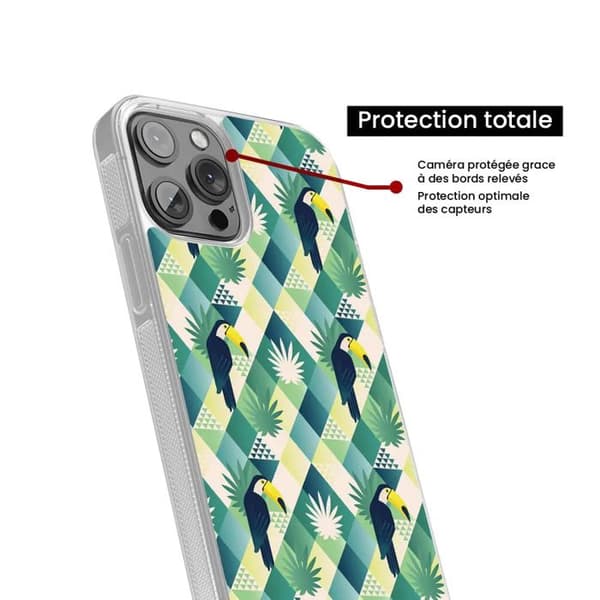 Skyddande silikonskal med tryck kompatibelt med Apple iPhone 15 Plus Toucan diamanter Transparent