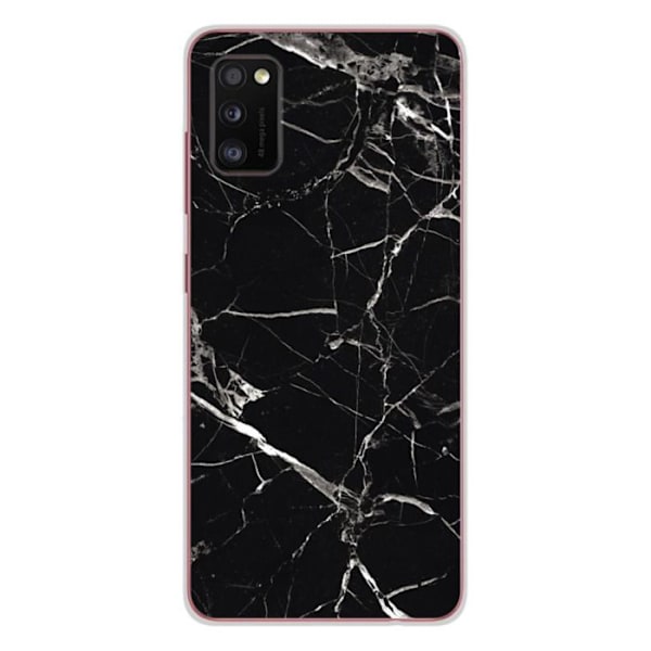 Tryckt silikonfodral som är kompatibelt med Samsung Galaxy A41 Black Marble Transparent