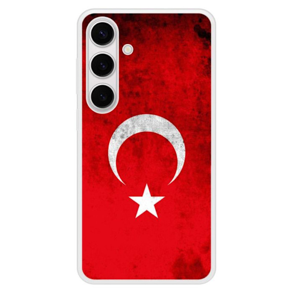 Skydd i förstärkt silikon med tryck, kompatibel med Samsung Galaxy S24 Plus, Turkiets flagga. Transparent