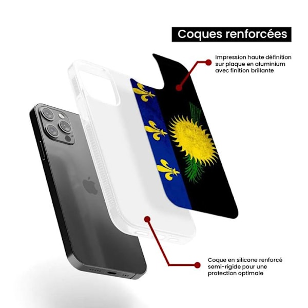 Siliconförstärkt skal med tryck kompatibelt med Apple iPhone 14 Guadeloupe flagga Transparent