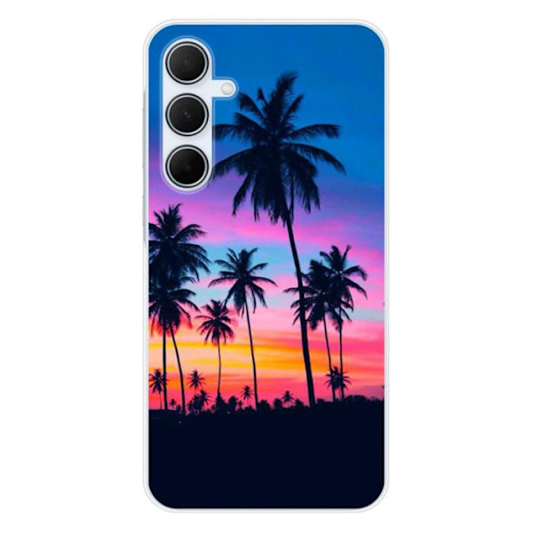 Silicone case - Kompatibel med Samsung Galaxy A35 5G - design med färgglada palmer Transparent