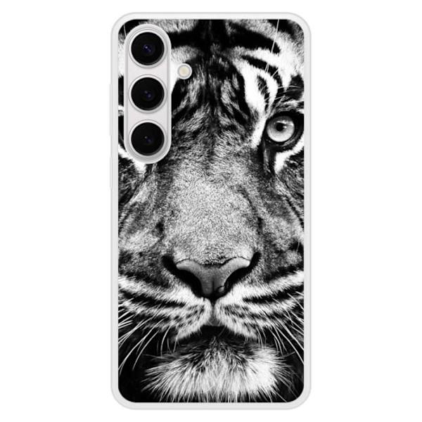 Siliconeförstärkt tryckt skal kompatibelt med Samsung Galaxy S24 Plus Vit och svart tiger Transparent