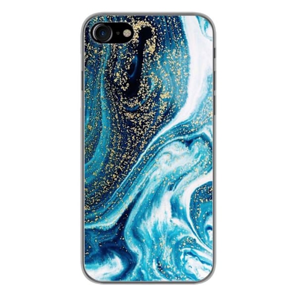 Tryckt silikonfodral som är kompatibelt med Apple iPhone 7 Marble Blue Glitter Transparent