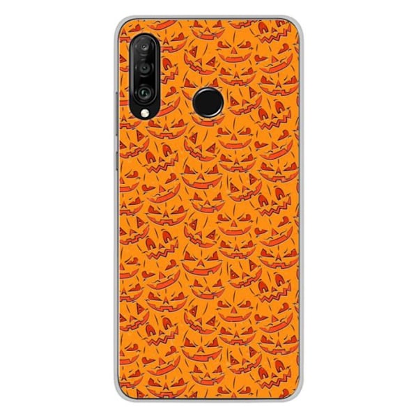 Tryckt silikonfodral som är kompatibelt med Huawei P30 Lite HA Pumpkins Flerfärgad