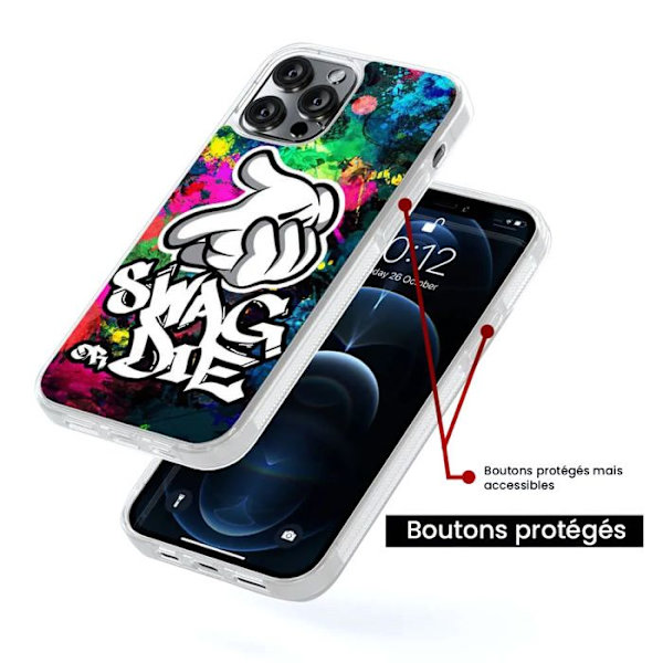 Coque i silikon förstärkt tryckt kompatibel med Apple iPhone 14 Swag or die Transparent
