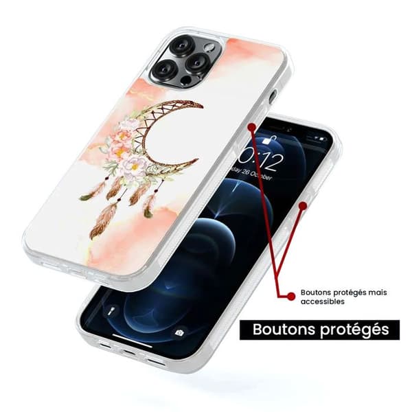 Förstärkt silikonfodral med tryck kompatibelt med Apple iPhone 14 Pro Drömfångare Måne Transparent
