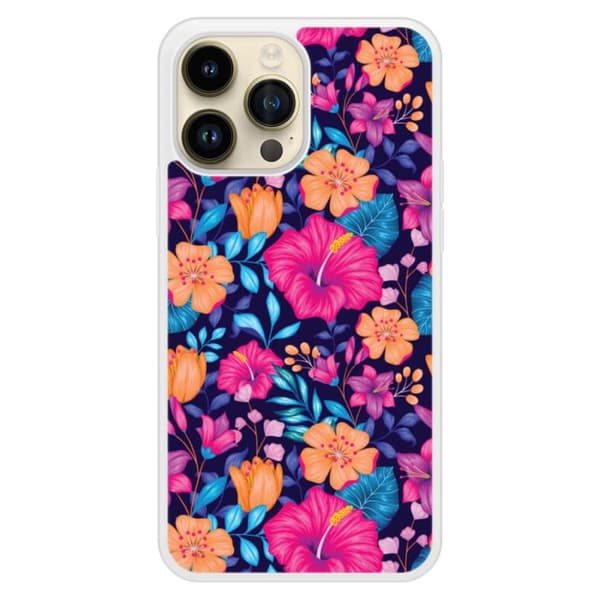 Siliconförstärkt tryckt fodral kompatibelt med Apple iPhone 14 Pro Max Exotiska blommor Transparent