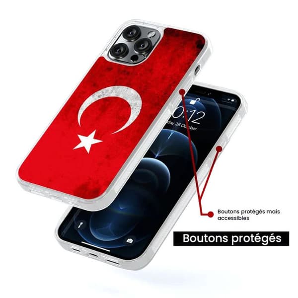 Förstärkt silikonfodral med tryck kompatibelt med Apple iPhone 16 Pro Max Turkiets flagga Transparent