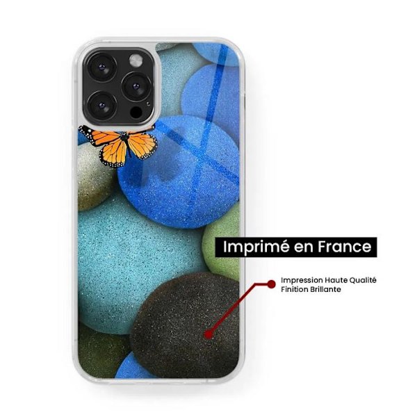 Siliconförstärkt tryckt skal kompatibelt med Apple iPhone 13 Mini Fjäril blå klipp. Transparent